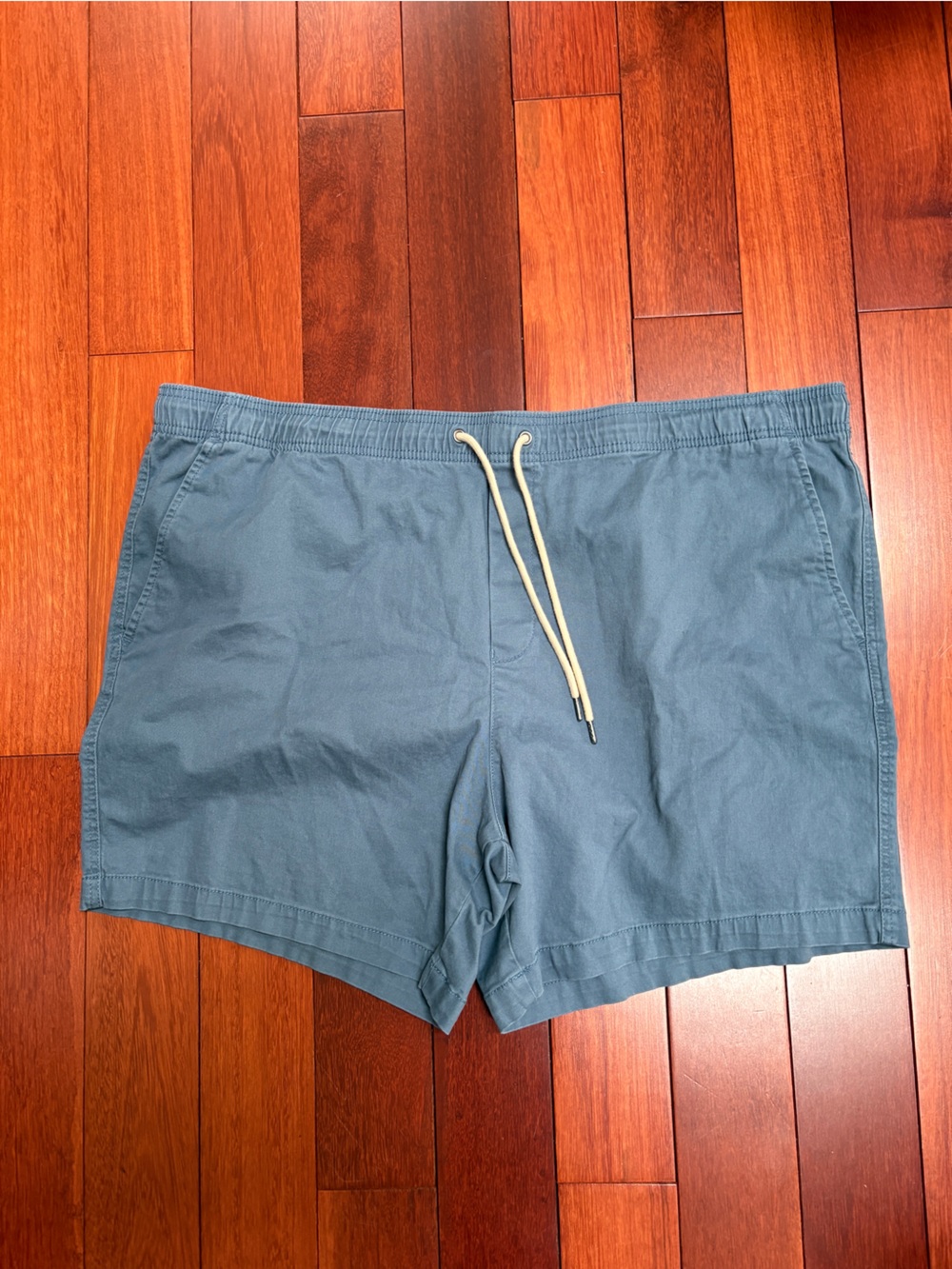 George Men's Flat Front Shorts in Slate Blue with Tan Drawstring Mens plus size